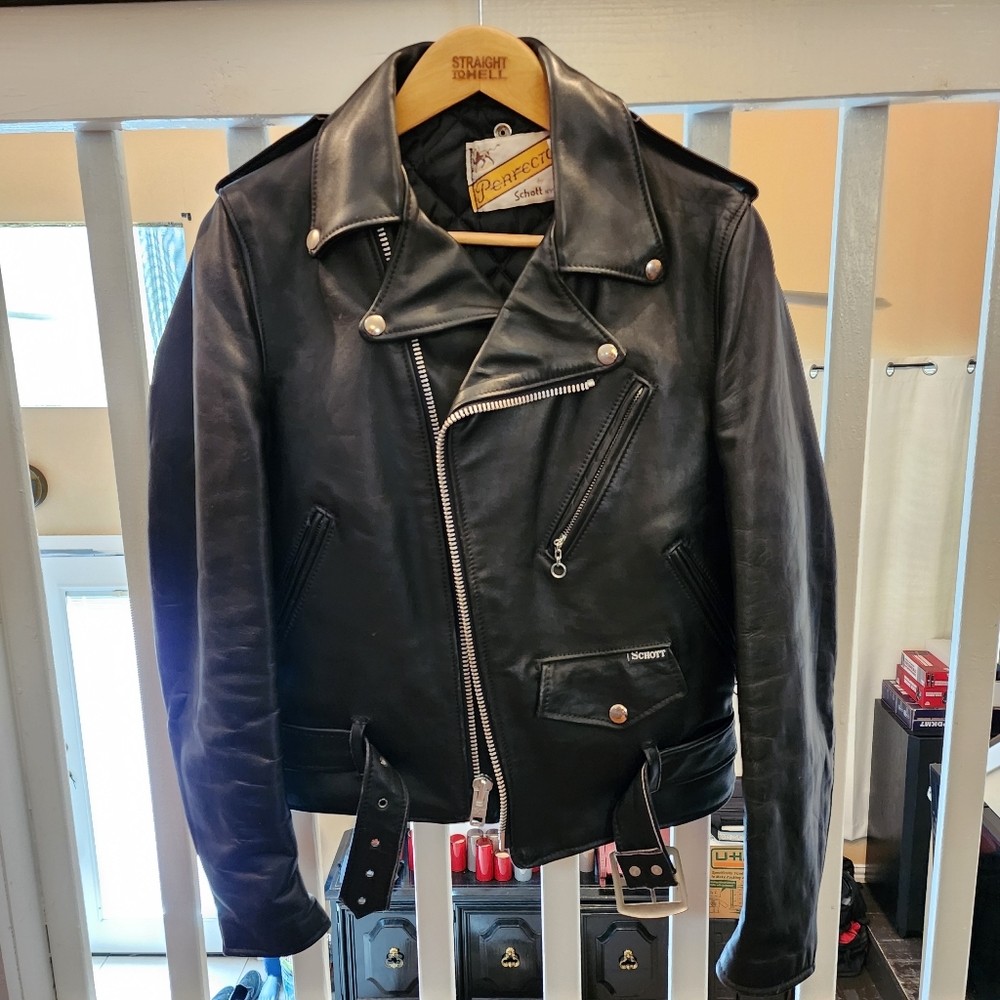 Schott Perfecto Motorcycle Leather Jacket Black Men Size 36